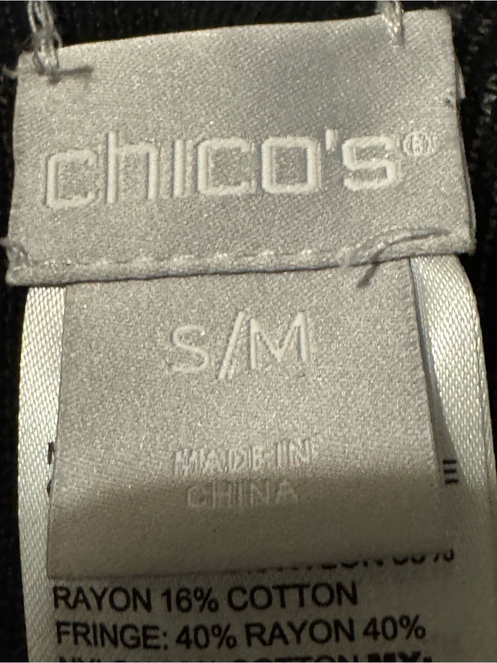 Chico's Black Label S/M Garment Tag - Black & Gray - Picture 2 of 4